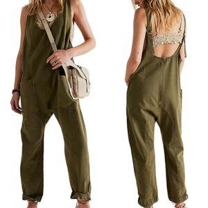 We The Free High Roller Olive Green Natural Cotton Denim Womens Jumpsuit Overall
